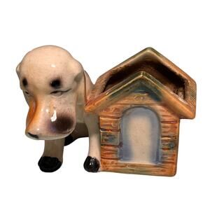 Vintage ceramic dog and doghouse planter 1940s Occupied Japan puppy
